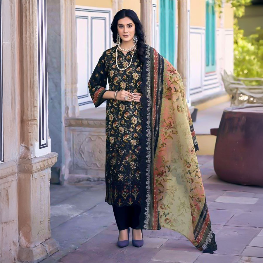 Blue  Lawn Casual Wear Salwar Kameez