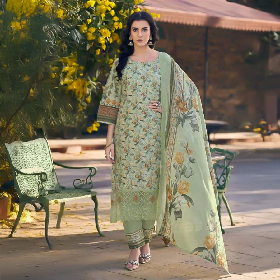 Green  Lawn Casual Wear Salwar Kameez
