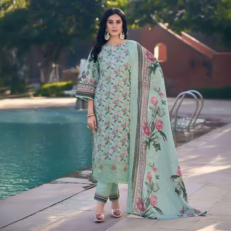 Green  Lawn Casual Wear Salwar Kameez