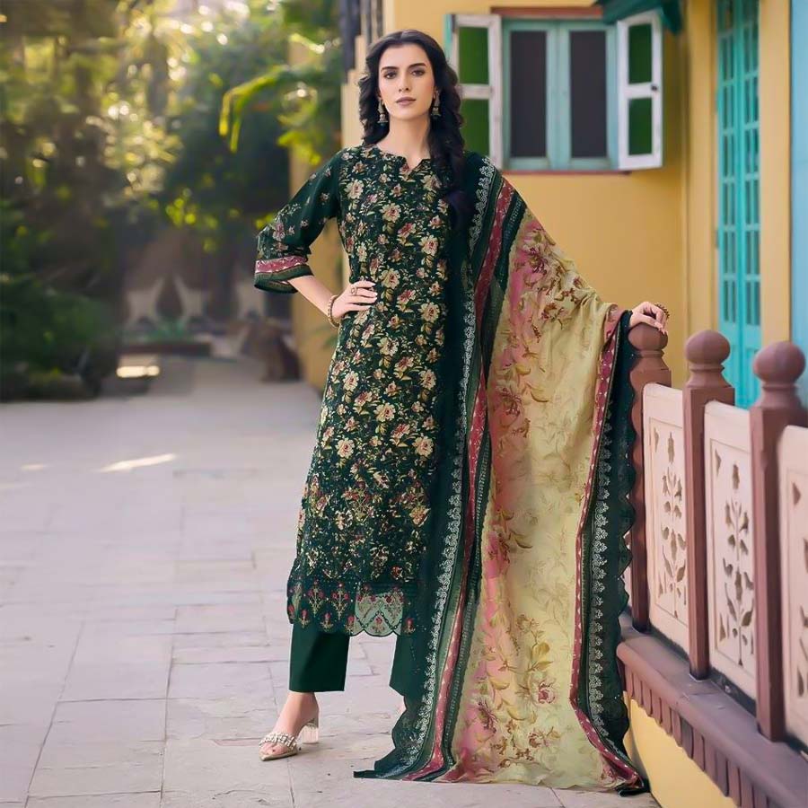 Green  Lawn Casual Wear Salwar Kameez