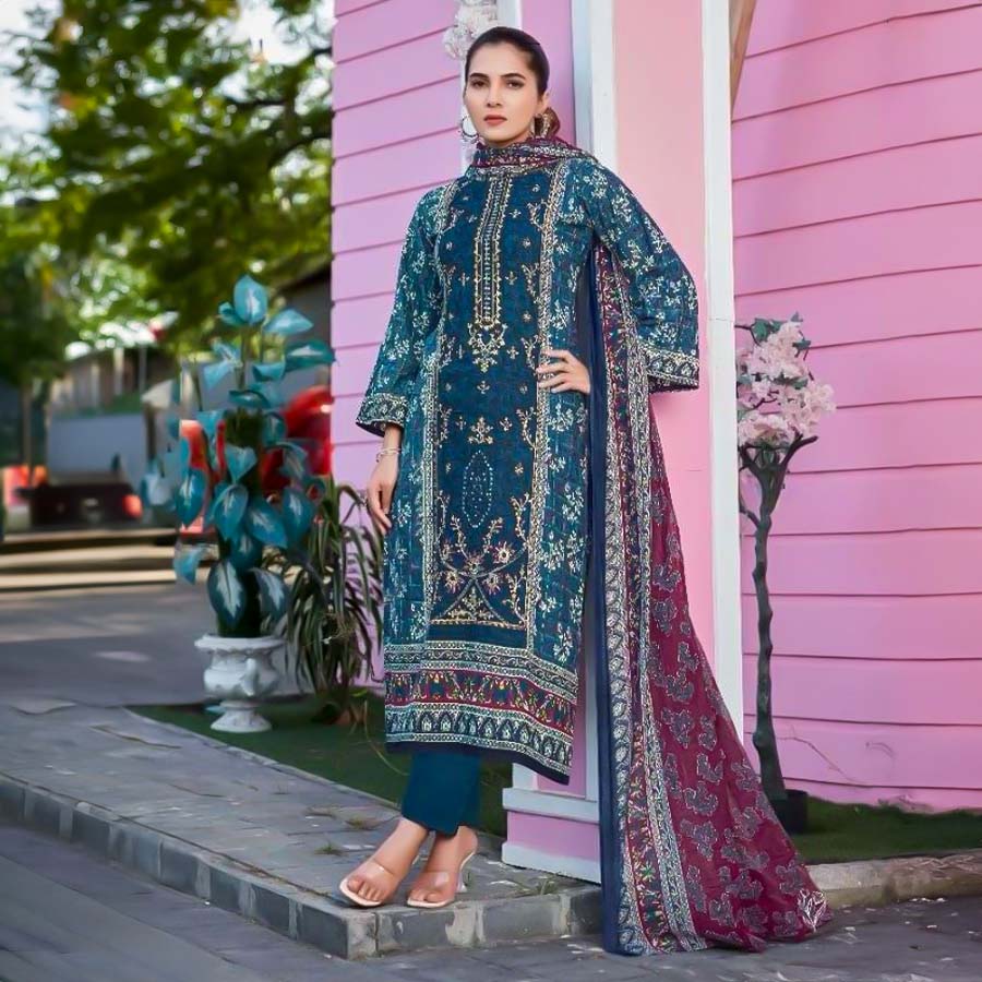 Blue Lawn Casual Wear Salwar Kameez