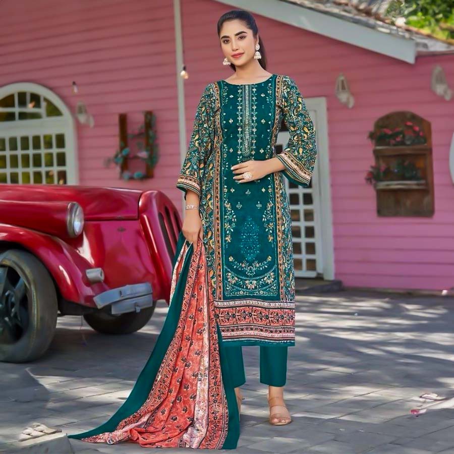 Green  Lawn Casual Wear Salwar Kameez