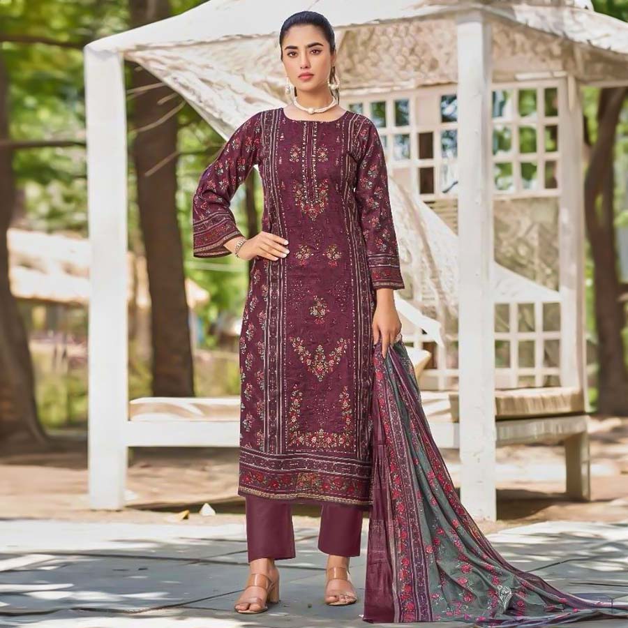 Magenta Lawn Casual Wear Salwar Kameez
