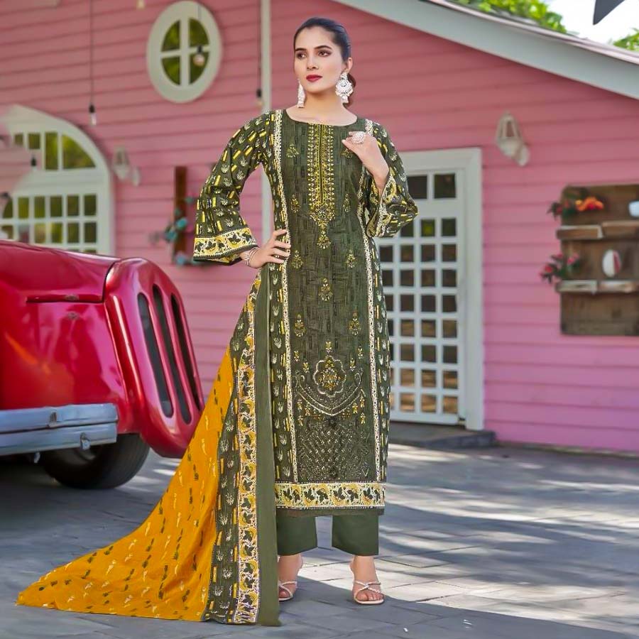 Green  Lawn Casual Wear Salwar Kameez