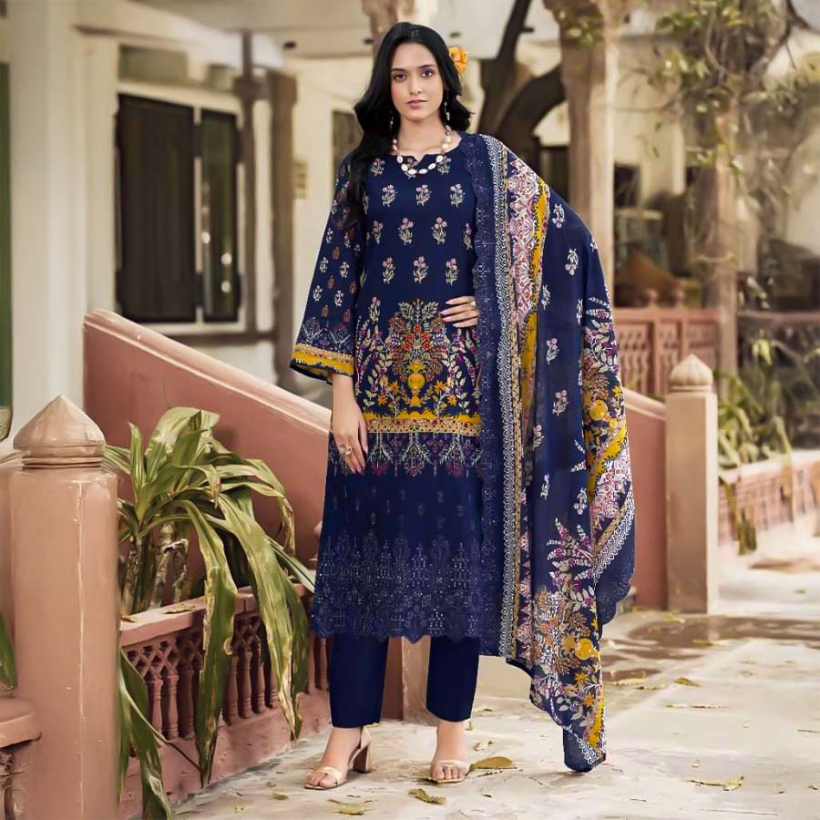 Blue Lawn  Casual Wear Salwar Kameez