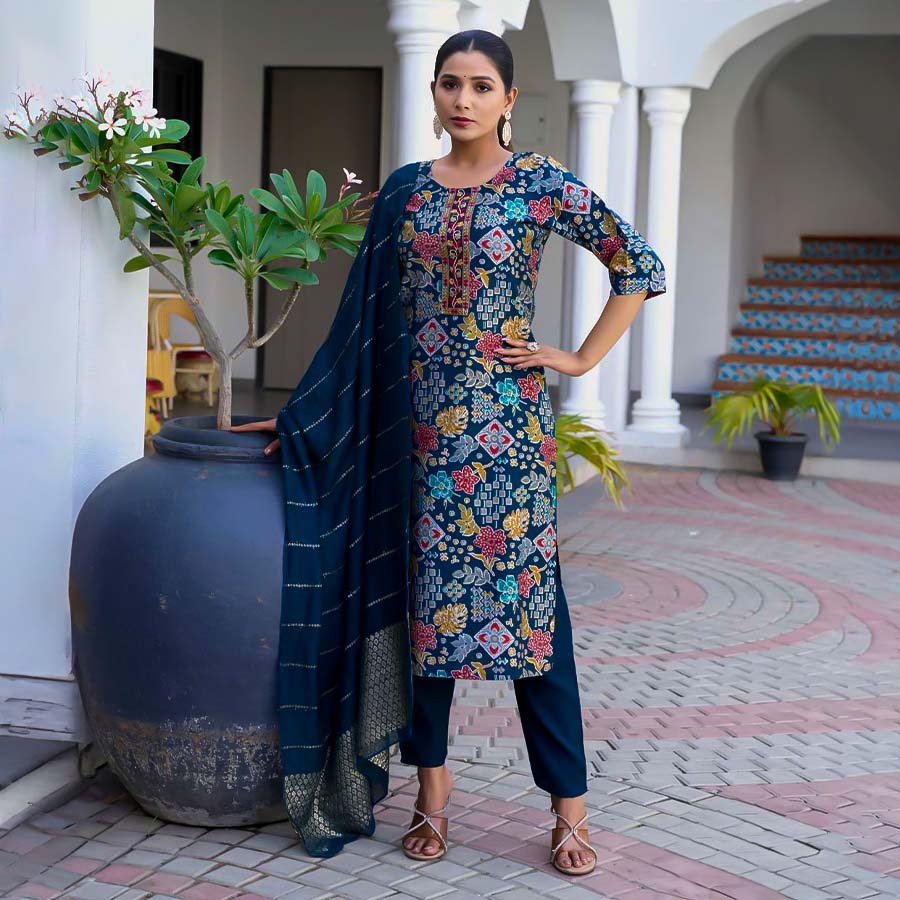 Blue  Vetican Printed Salwar Kameez