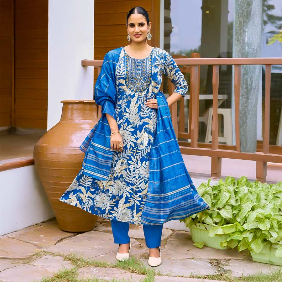 Blue  Rayon Casual Wear Salwar Kameez