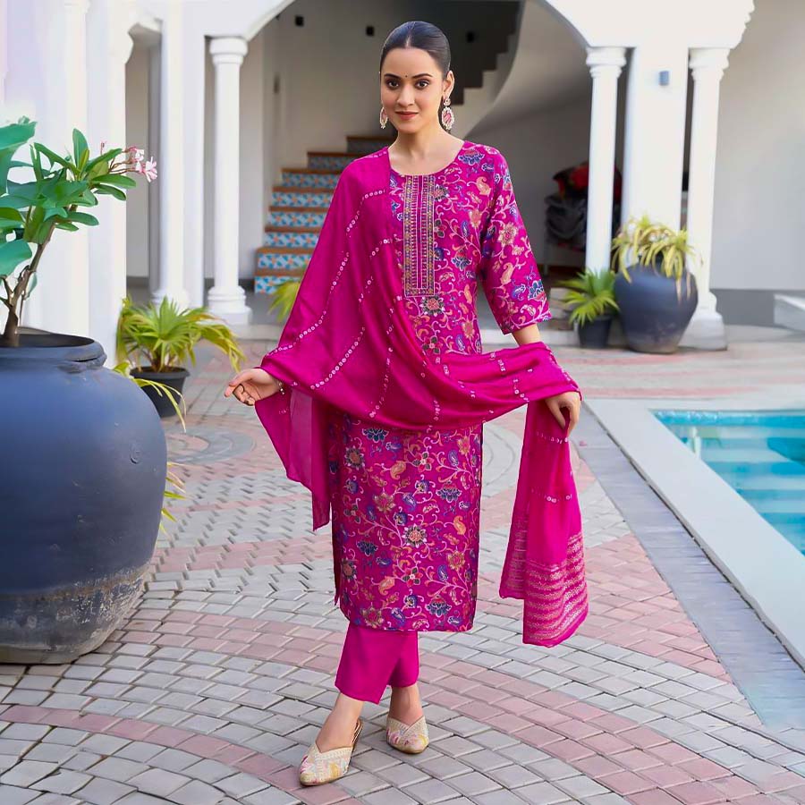 Magenta  Vetican Printed Salwar Kameez