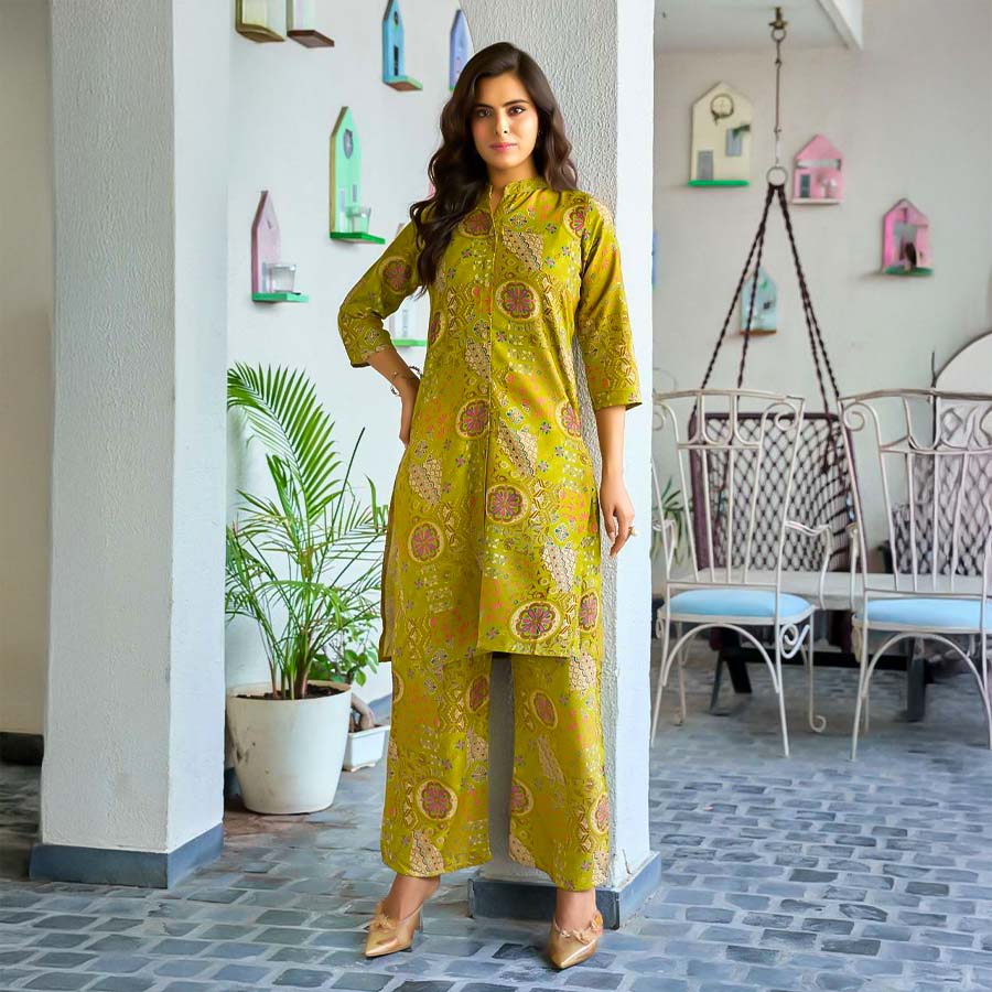 Yellow  Rayon Casual Wear Kurti