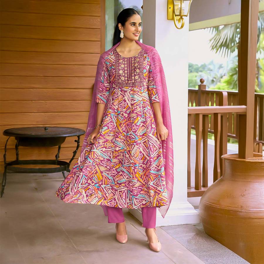 Pink  Rayon Casual Wear Salwar Kameez
