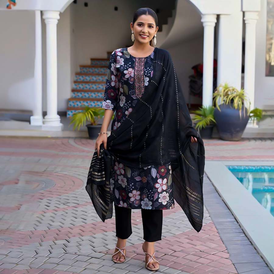 Black Vetican Printed Salwar Kameez