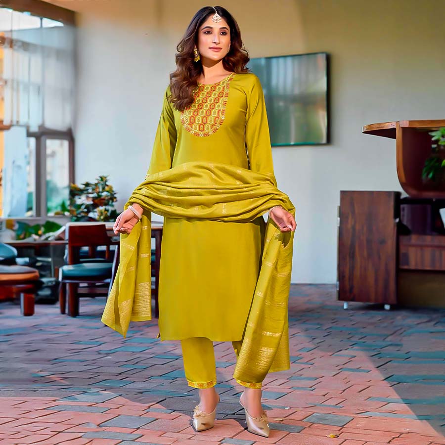 Yellow Vetican Silk Casual Wear Kurti