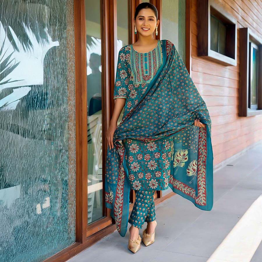 Blue Cotton Casual Wear Salwar Kameez