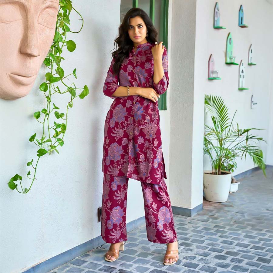 Magenta  Rayon Casual Wear Kurti