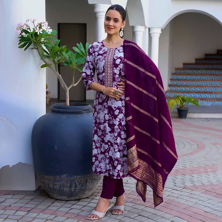 Purple Vetican Printed Salwar Kameez