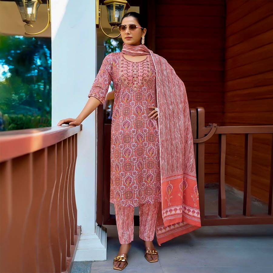Pink  Cotton Casual Wear Salwar Kameez