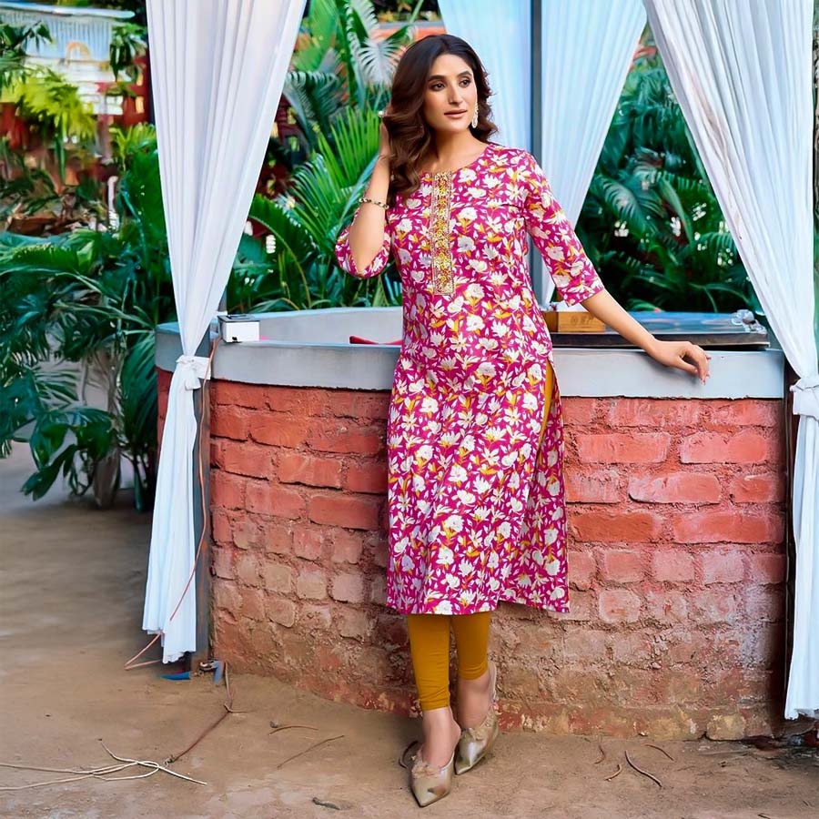 Magenta  Cotton Printed Kurti