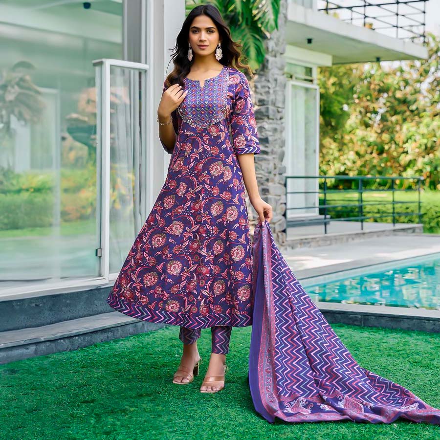 Violet Cotton  Anarkali Salwar Kameez