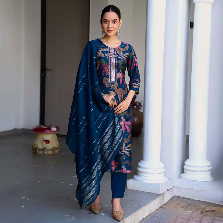 Blue  Vetican Printed Salwar Kameez