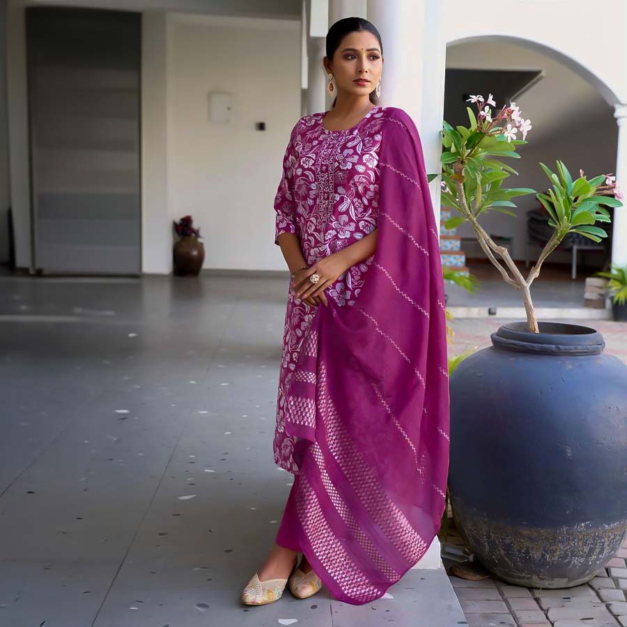 Magenta Vetican Printed Salwar Kameez