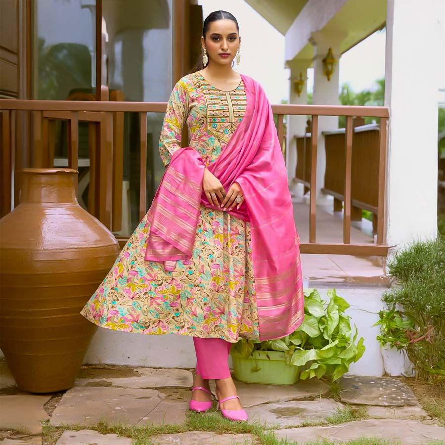 Yellow Rayon Casual Wear Salwar Kameez