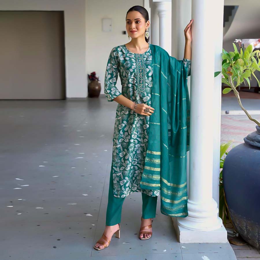 Cyan Vetican Printed Salwar Kameez