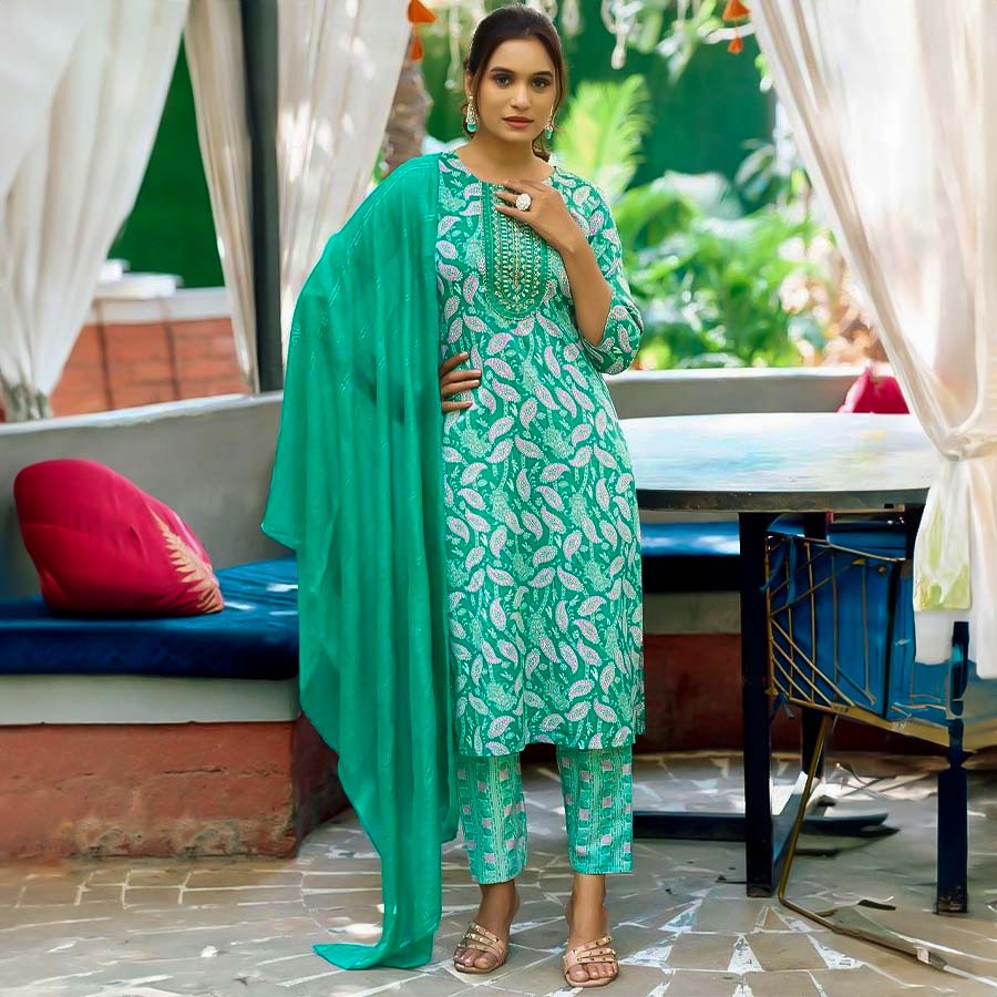 Green Capsule Print Printed Salwar Kameez