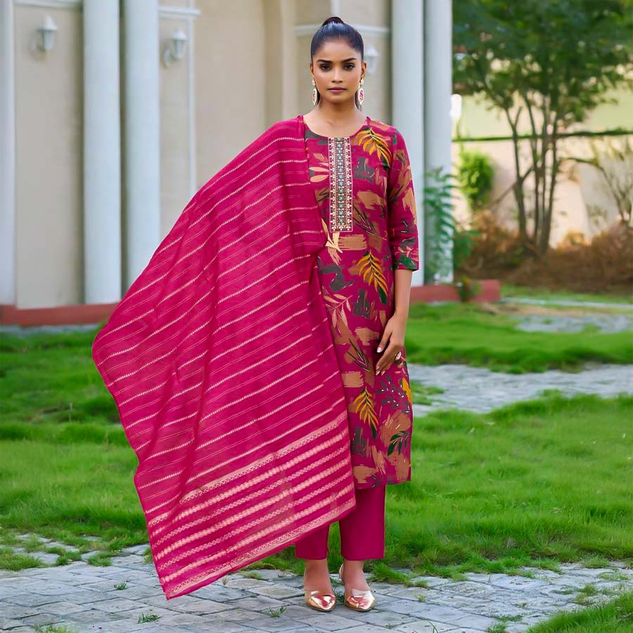 Magenta  Vertican  Casual Wear Salwar Kameez