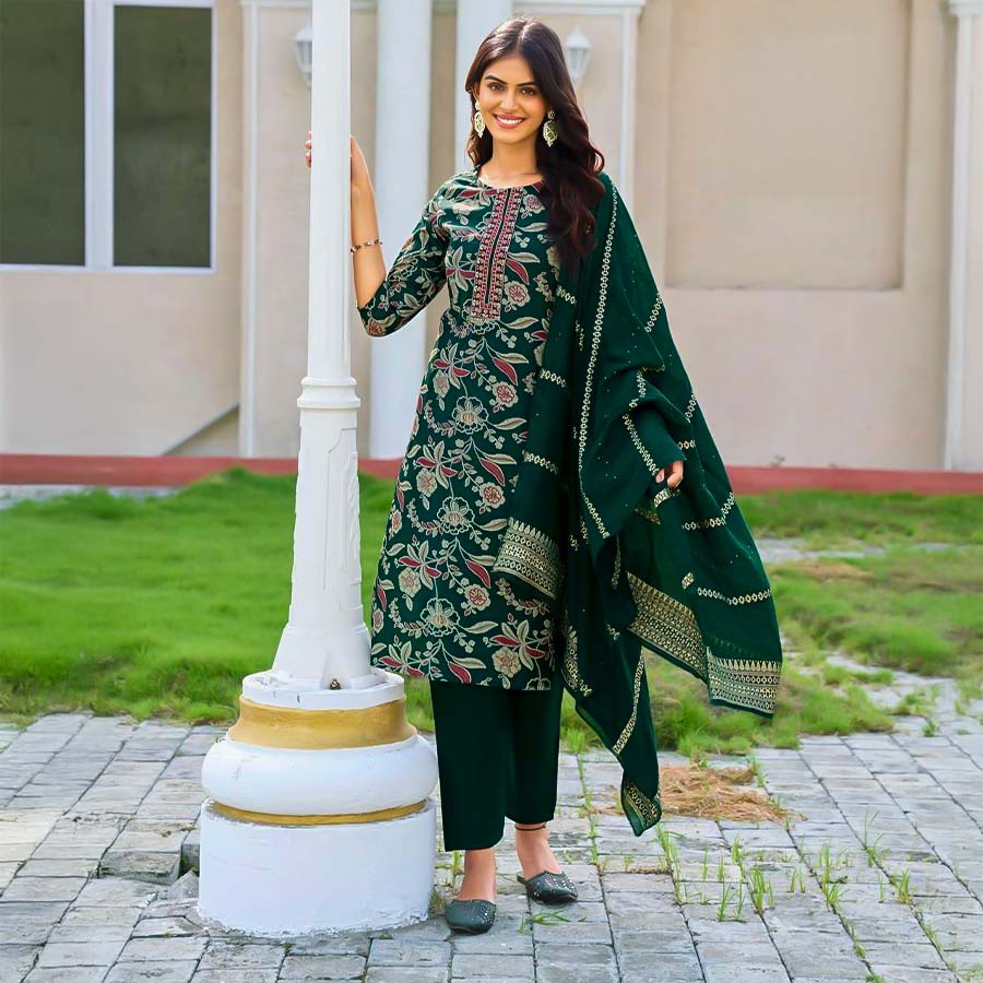 Green  Vertican  Casual Wear Salwar Kameez