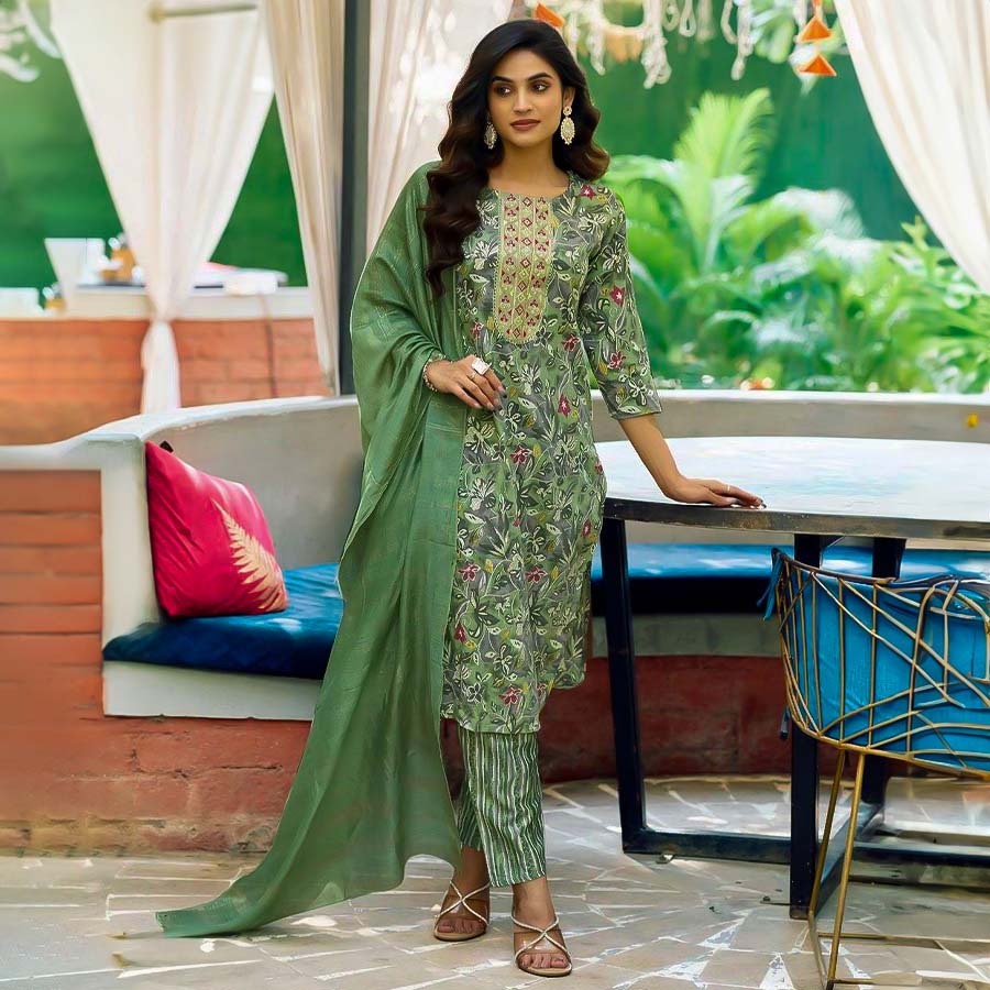 Green  Capsule Print Printed Salwar Kameez