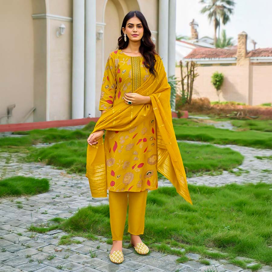 Yellow  Vertican  Casual Wear Salwar Kameez