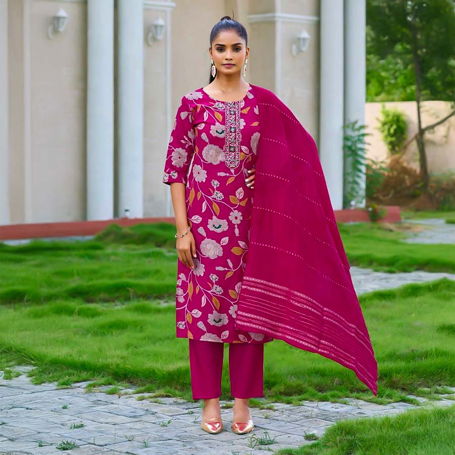 Magenta  Vertican  Casual Wear Salwar Kameez