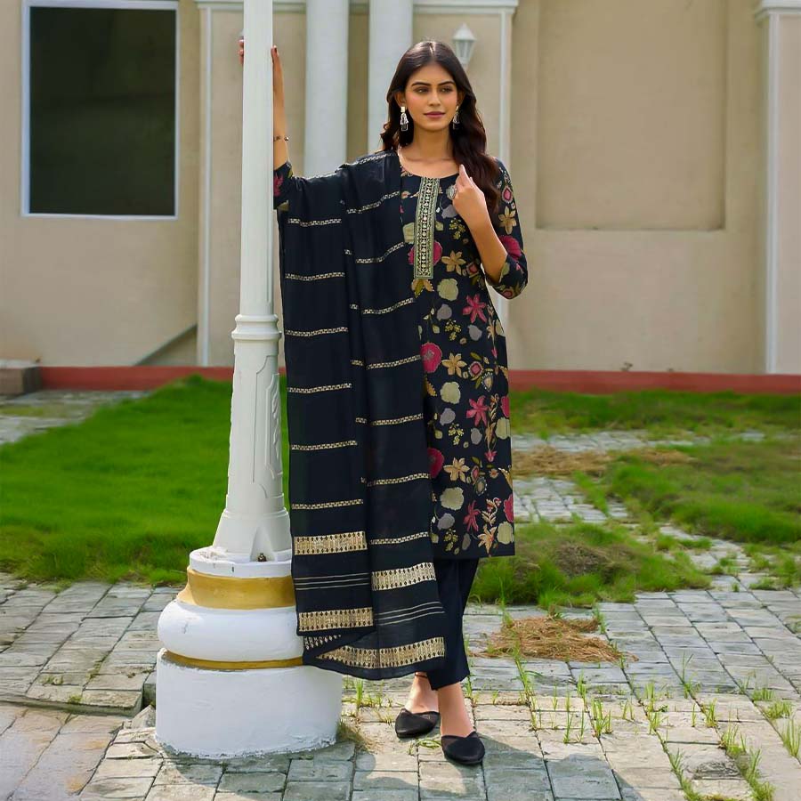 Black  Vertican  Casual Wear Salwar Kameez