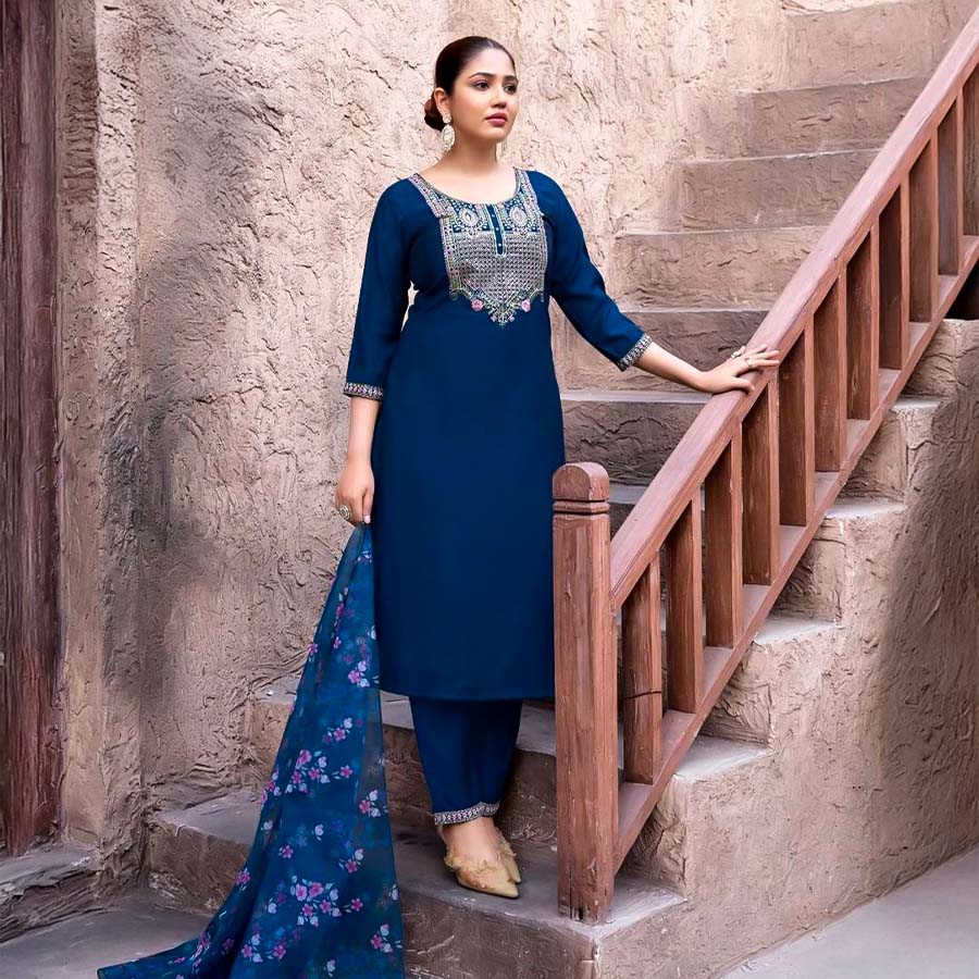 Blue  Roman Silk  Casual Wear Salwar Kameez
