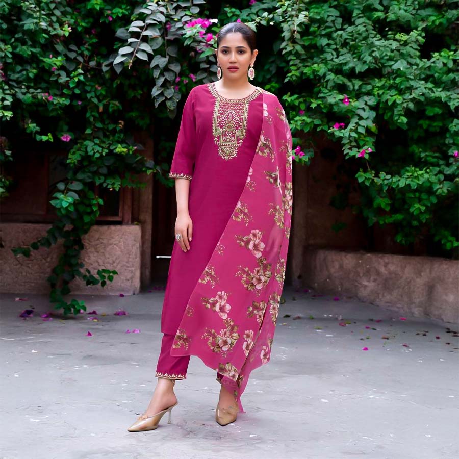 Pink  Roman Silk  Casual Wear Salwar Kameez