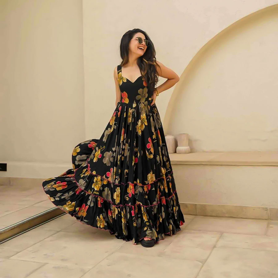 Black  Rayon Printed Kurti