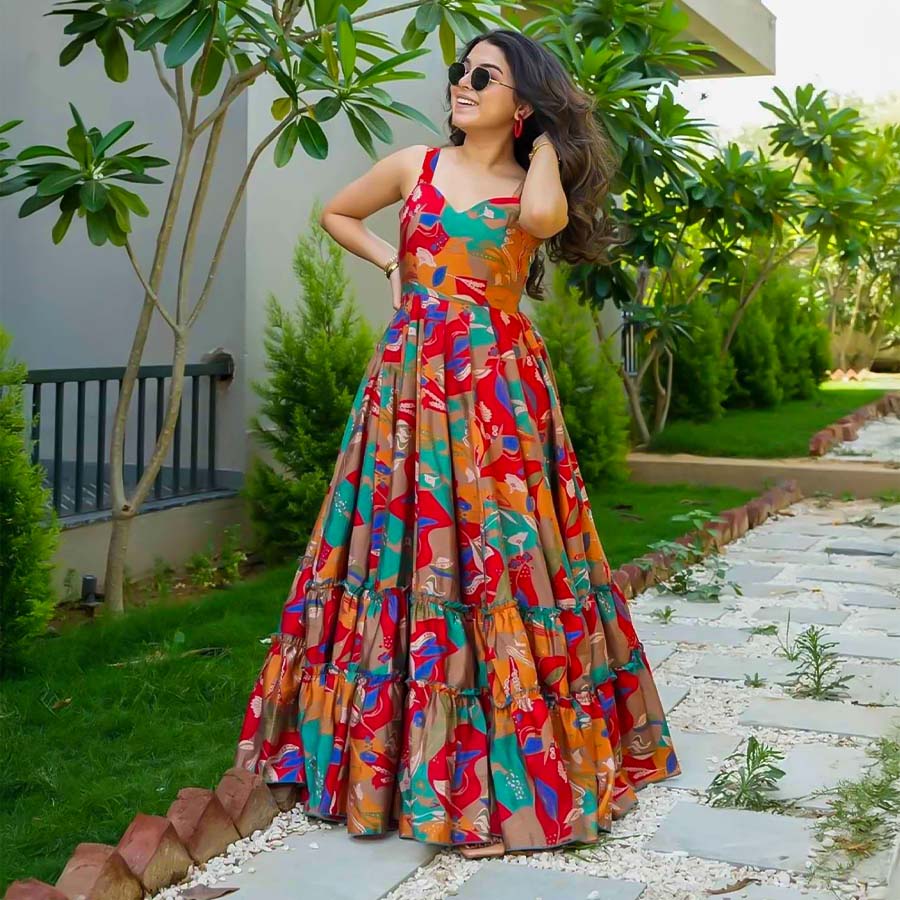 Red  Rayon Printed Kurti