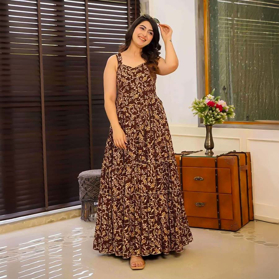 Brown  Rayon Printed Kurti