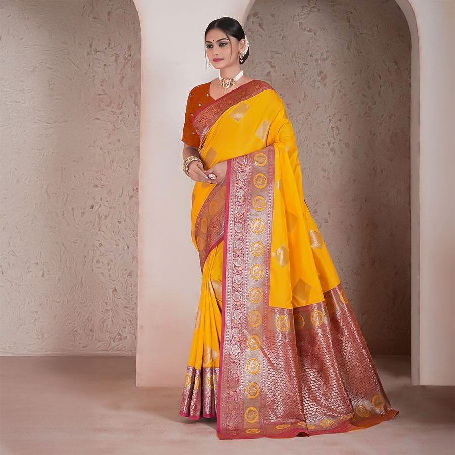 Yellow Soft Silk Casual Wear Saree