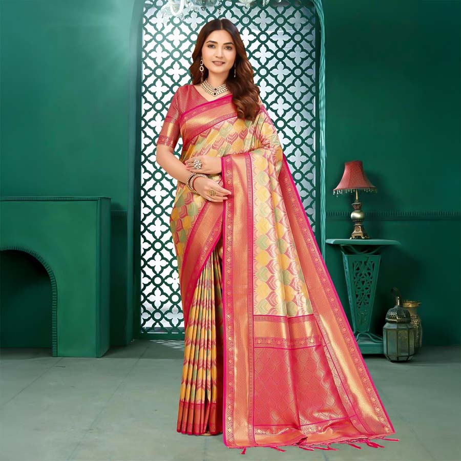 Yellow  Kanjivaram Silk Party Wear Saree