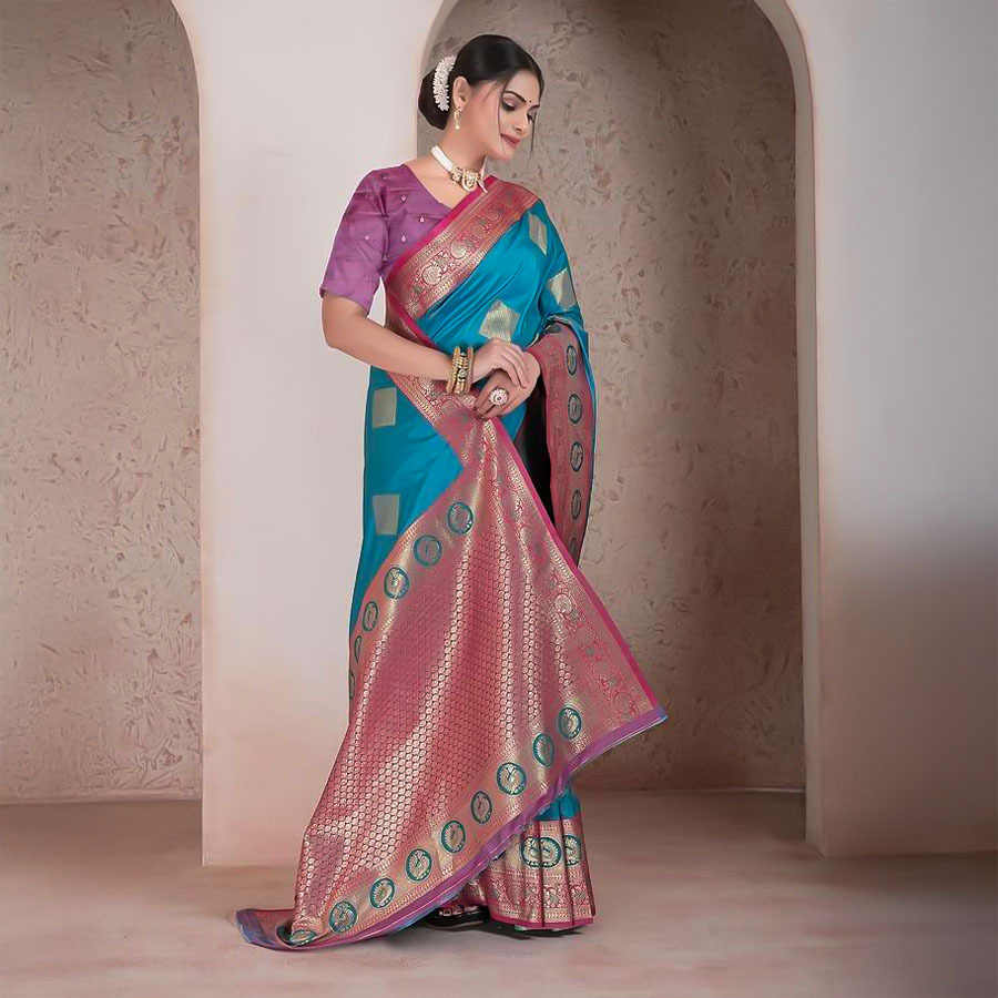 Blue Soft Silk Casual Wear Saree