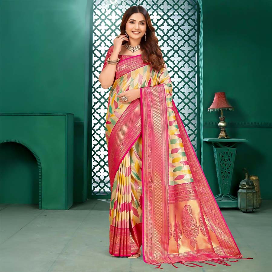 Yellow  Kanjivaram Silk Party Wear Saree