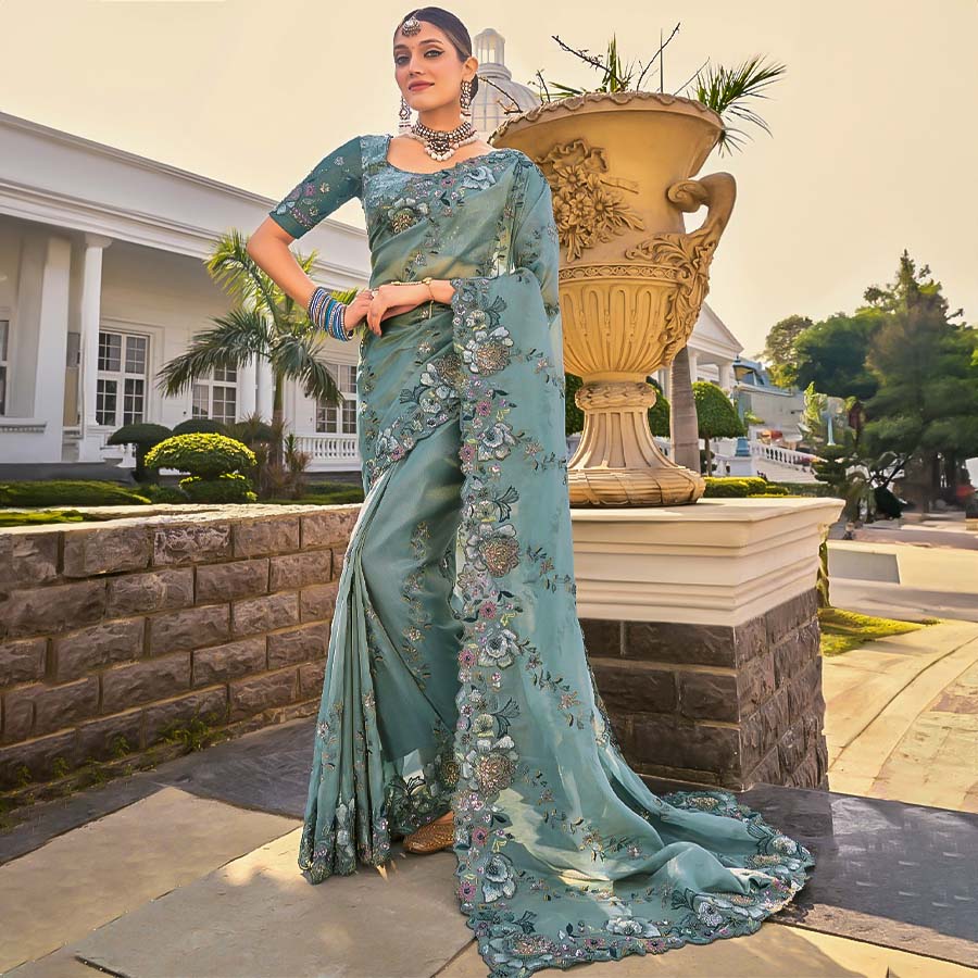 Grey Organza Designer Saree