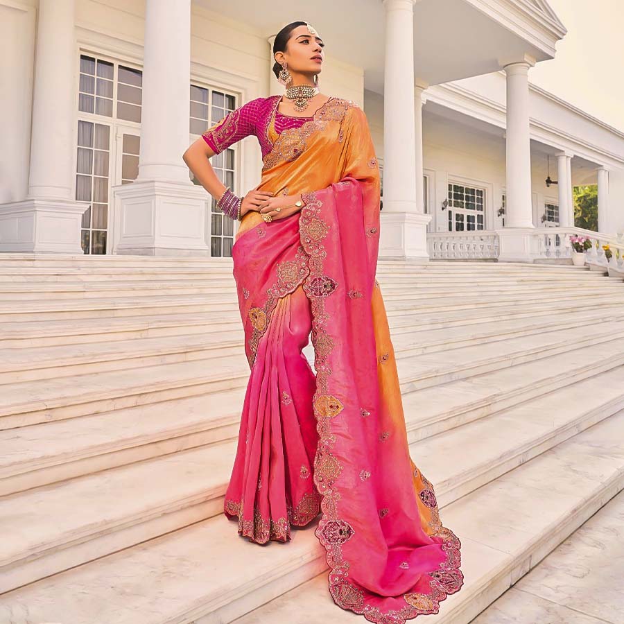 Pink  Crape Jacquard Designer Saree