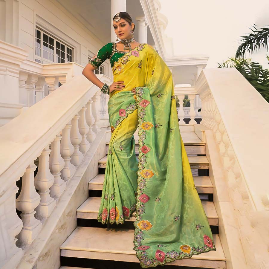 Green  Crape Jacquard Designer Saree