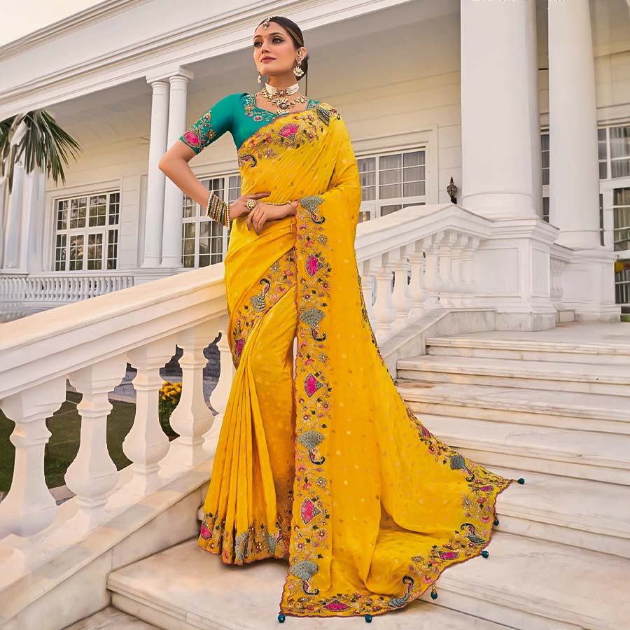 Yellow  Crape Designer Saree