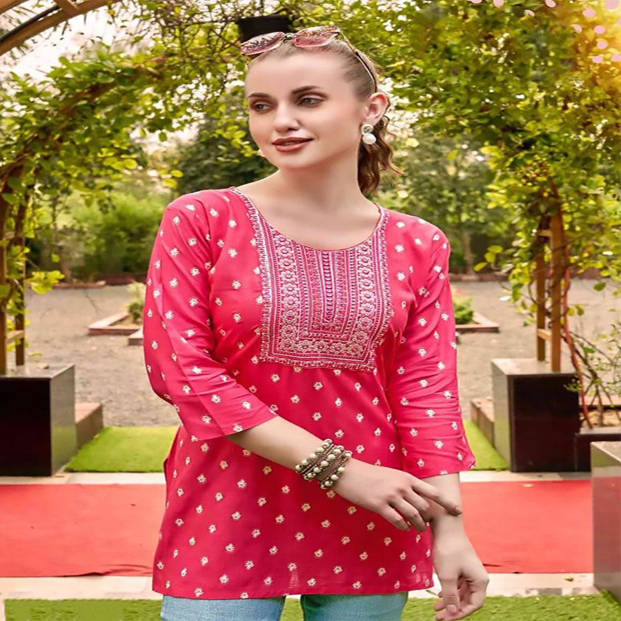 Pink Rayon Casual Kurtis