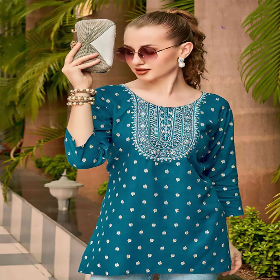 Blue  Rayon Casual Kurtis