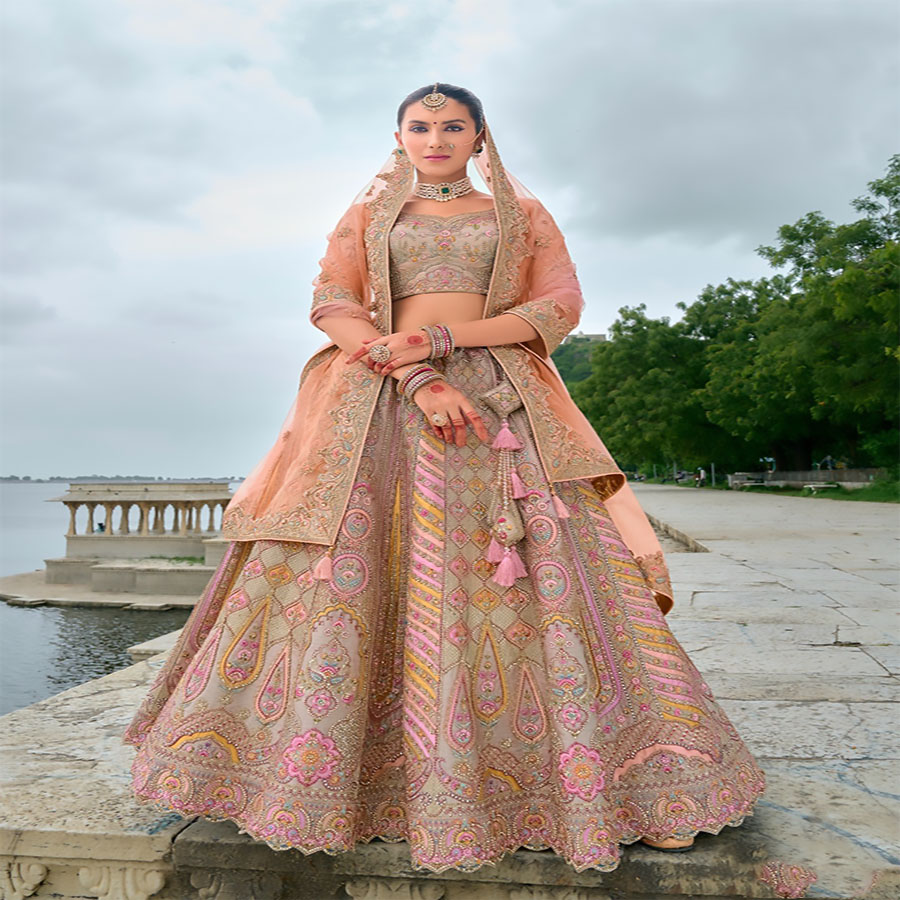 Peach Silk Partywear Lehenga