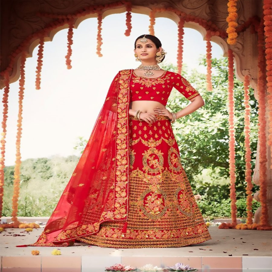 Red Silk Partywear Lehenga